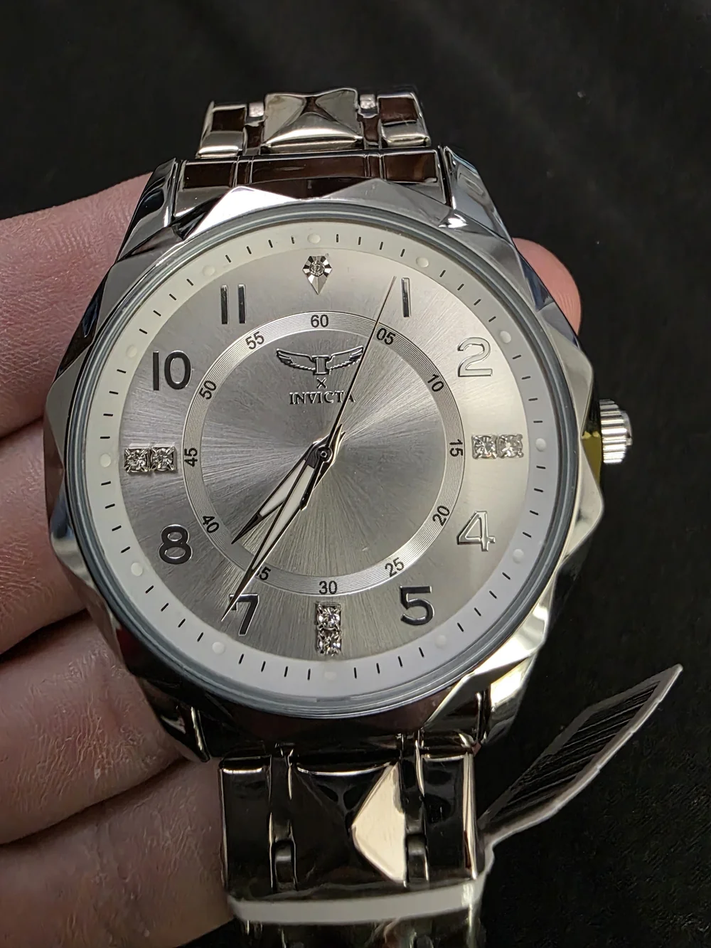 Invicta Silver Stainless Steel Men's Watch with Crystal Accents